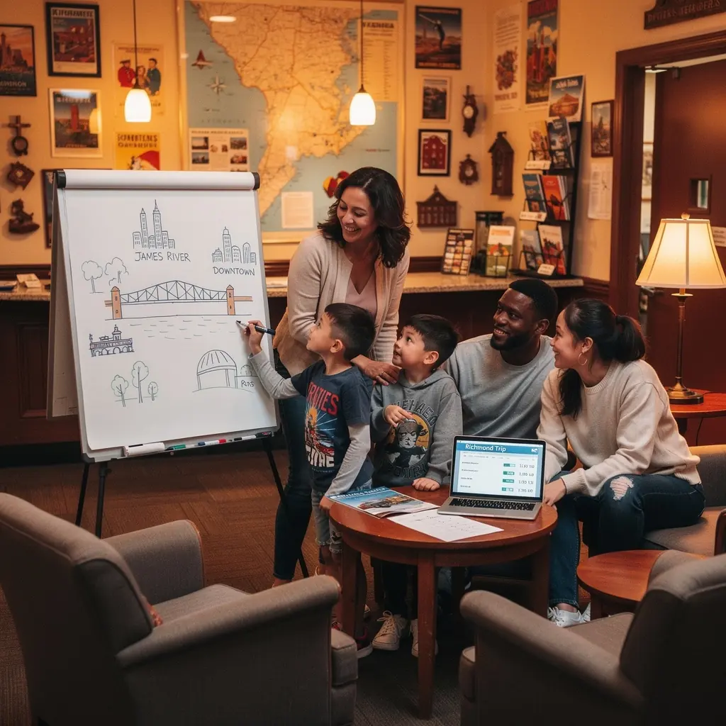 Planowanie podróży w miejskim biurze z informacjami o bezpiecznym transporcie.