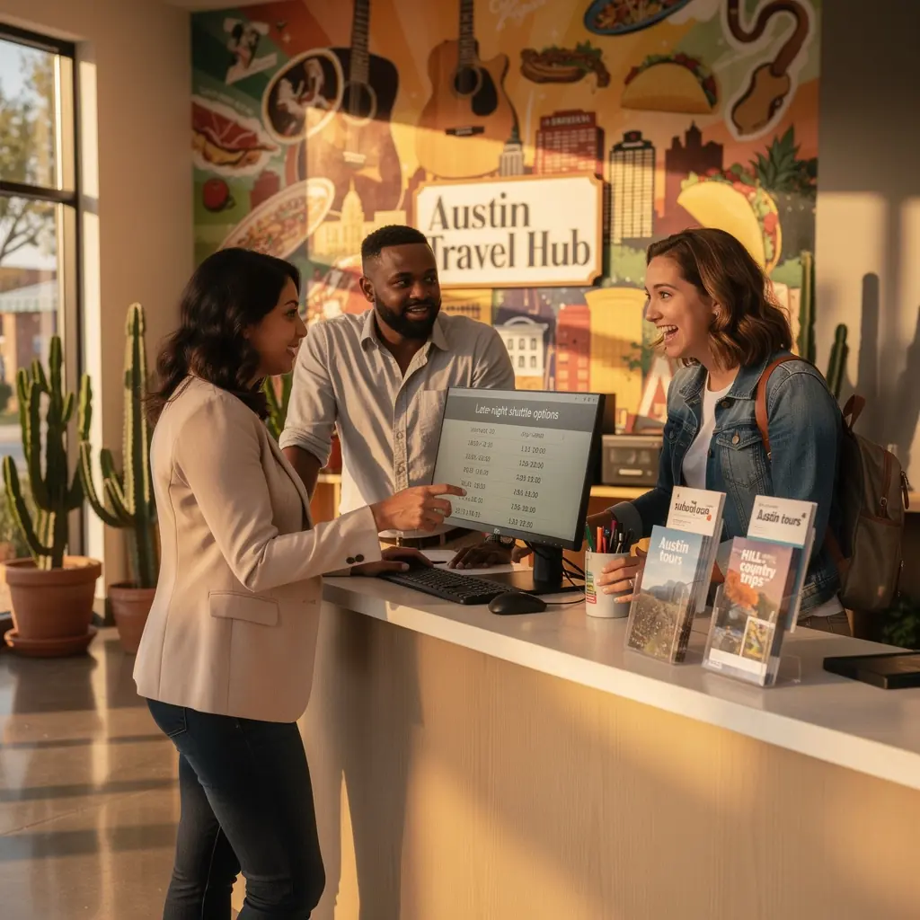 Zegar wskazujący późną godzinę na tle miejskiego krajobrazu.